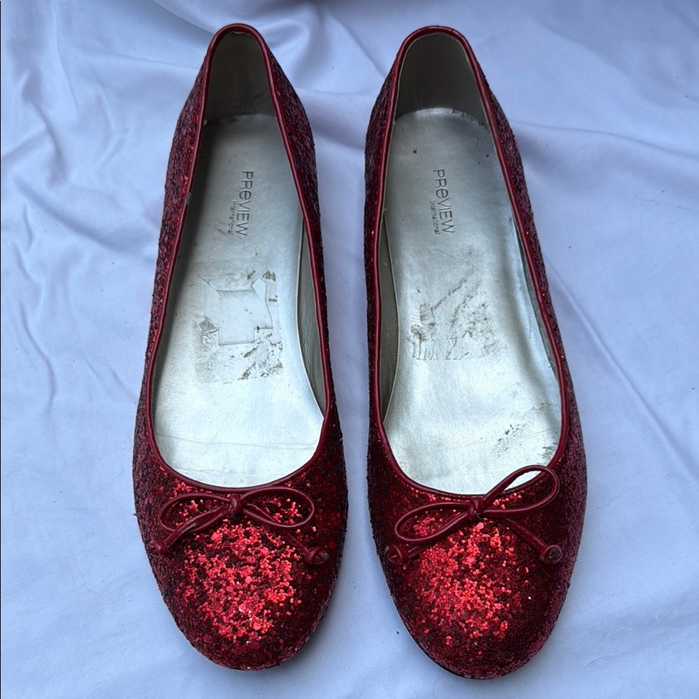 Preview Collection Red Glitter Flats with Classic Rounded Toe
